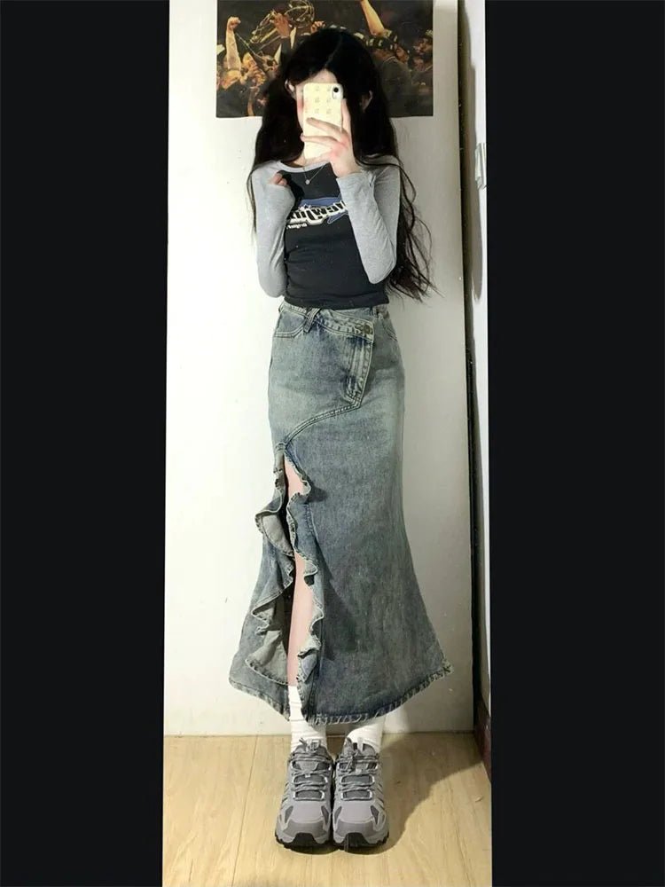 Y2K Aesthetic Mermaid Denim Skirt - Trendy Cargo Style for Cute and Comfy Outfits