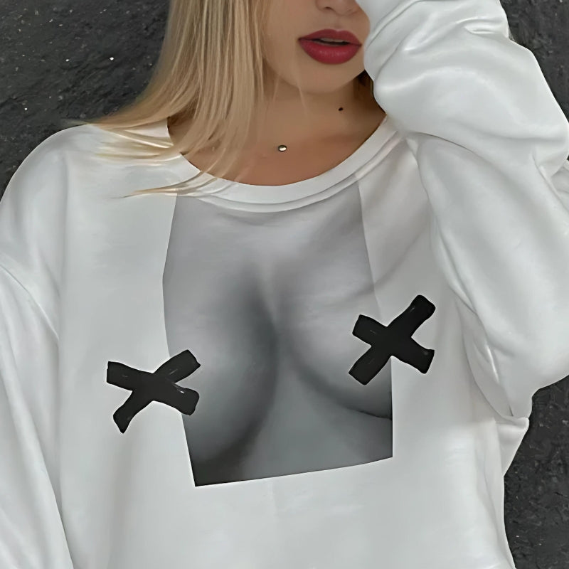 Y2K Aesthetic No Nipples Crop Sweatshirt - Cute Grunge Style for Trendy Outfits