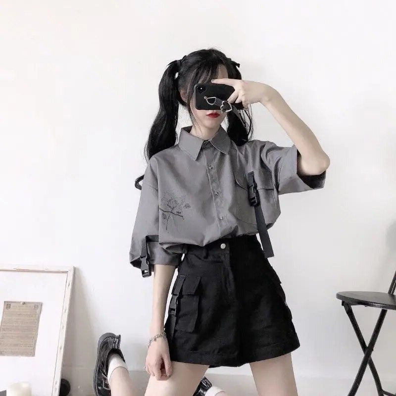 Y2K Aesthetic Outfit Set - Cute Crop Top & High-Waisted Shorts for Trendy Looks