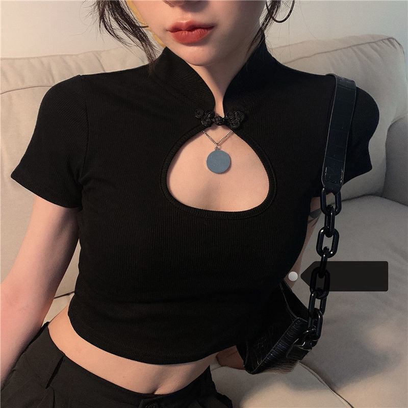 Y2K Aesthetic Retro Chinese Style Sexy Cropped Top for Trendy Outfits