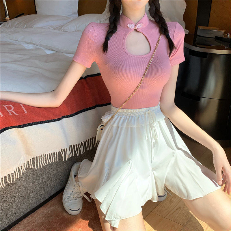 Y2K Aesthetic Retro Chinese Style Sexy Cropped Top for Trendy Outfits