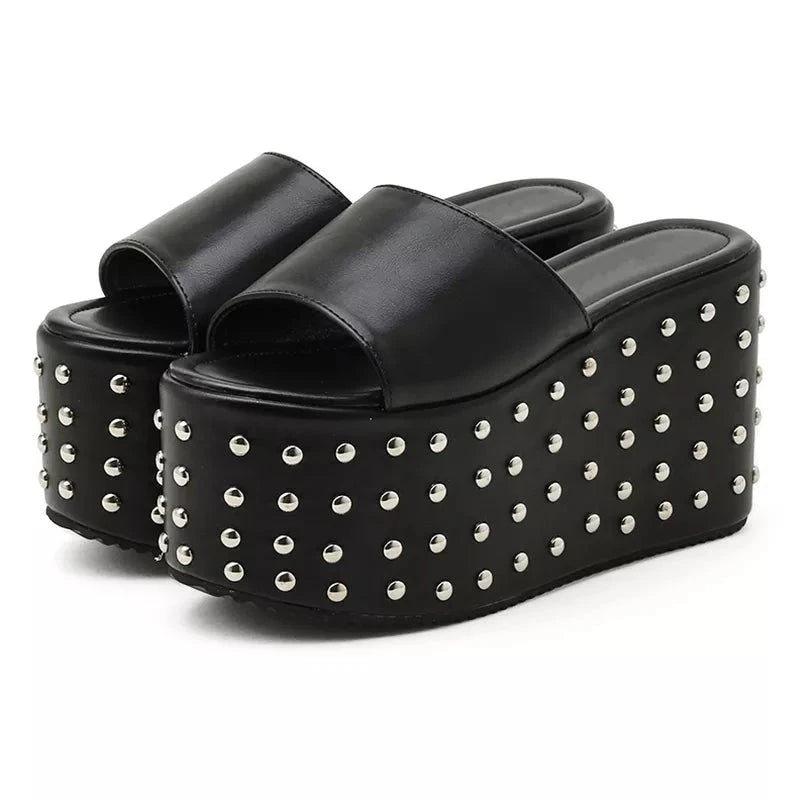 Y2K Aesthetic Rivet Walking Platform Sandals for Trendy Grunge and Coquette Outfits