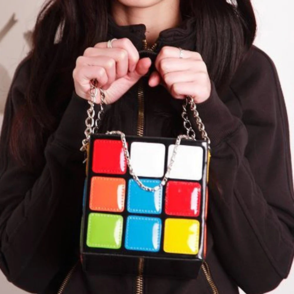 Y2K Aesthetic Rubik's Cube Style Handbag - Colorful Retro Fashion Statement Accessory