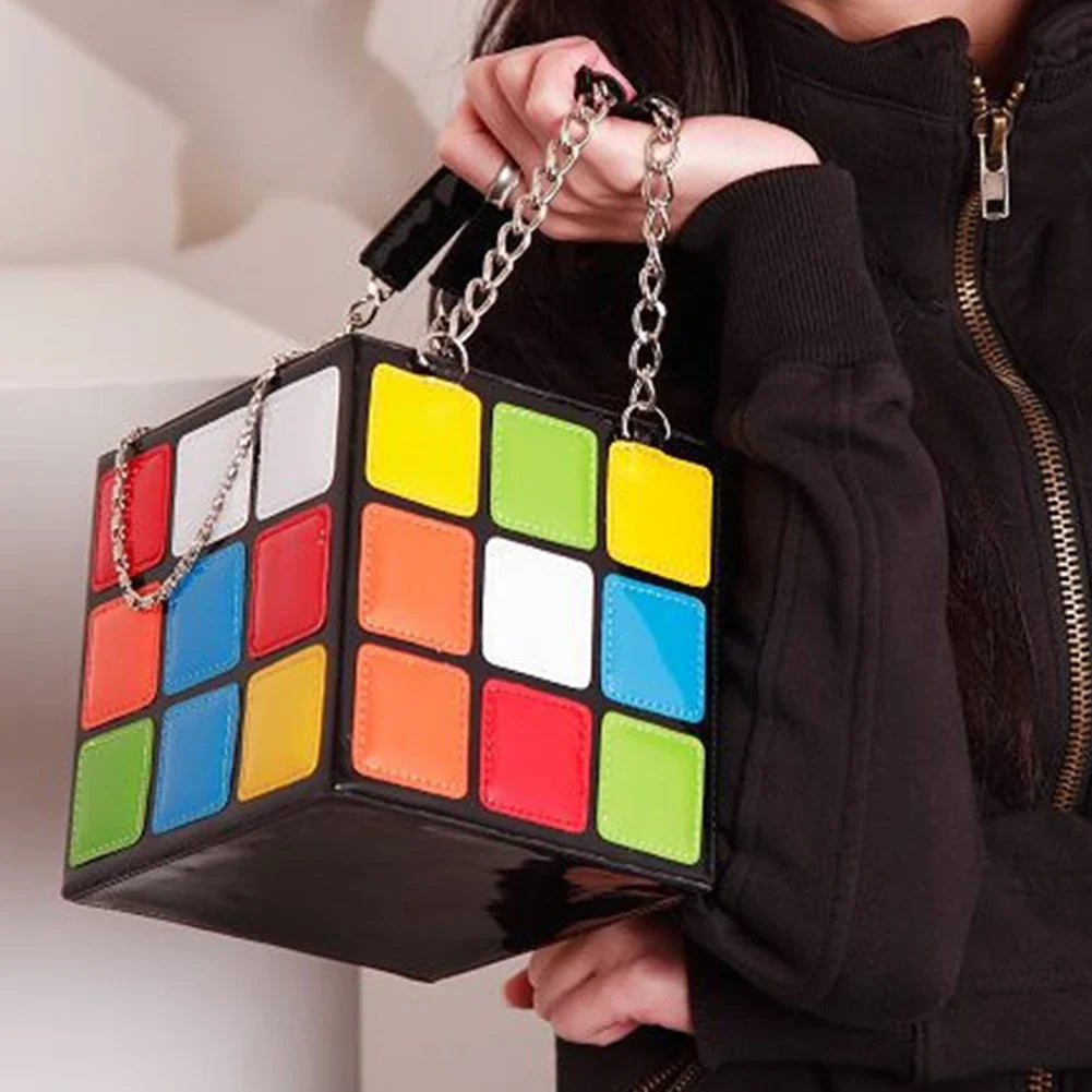 Y2K Aesthetic Rubik's Cube Style Handbag - Colorful Retro Fashion Statement Accessory