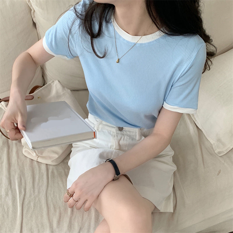 Y2K Aesthetic Short Sleeve Ringer Shirt in Cute Colors for Trendy Outfits