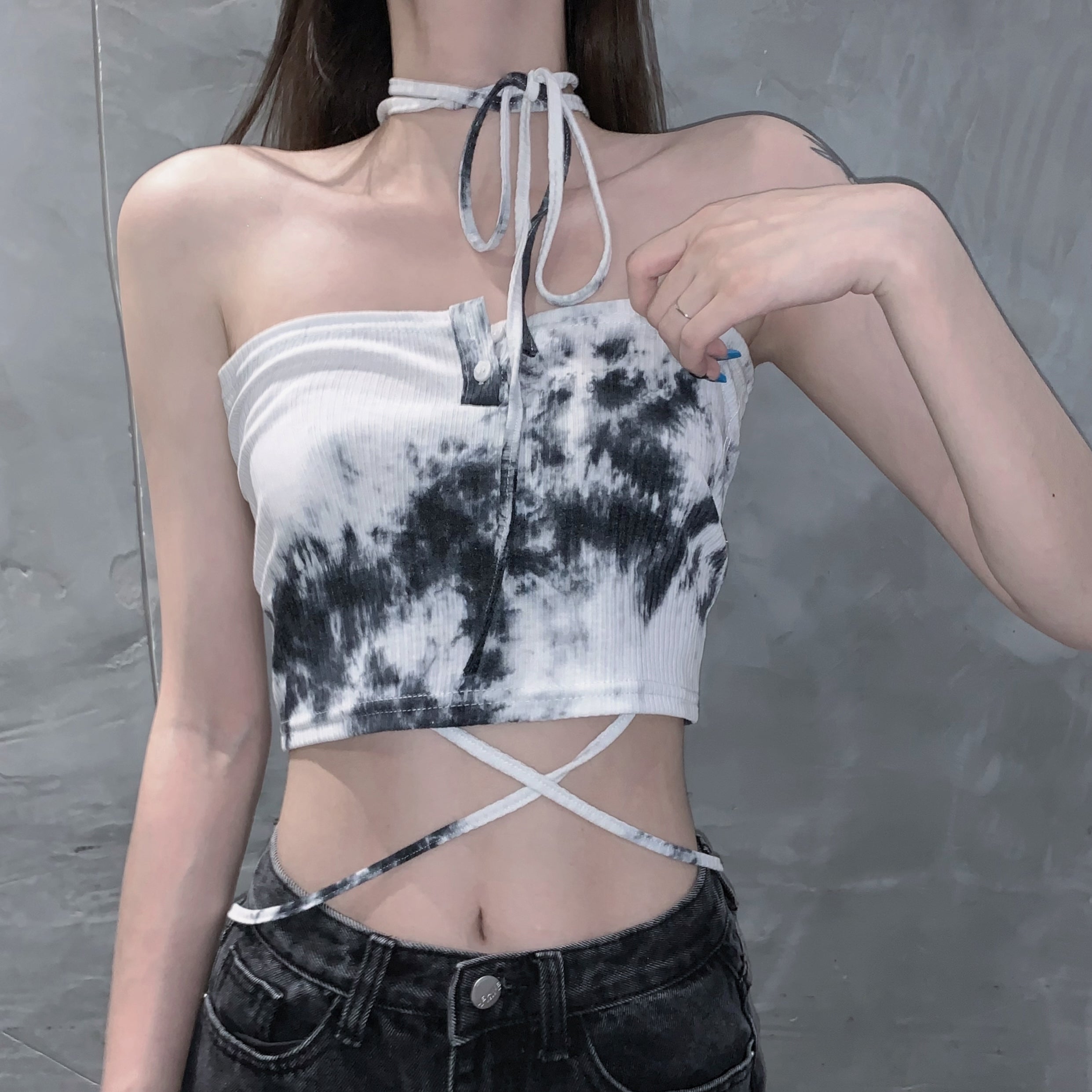 Y2K Aesthetic Tie Dye Sexy Slim String Crop Tops for Trendy Outfits