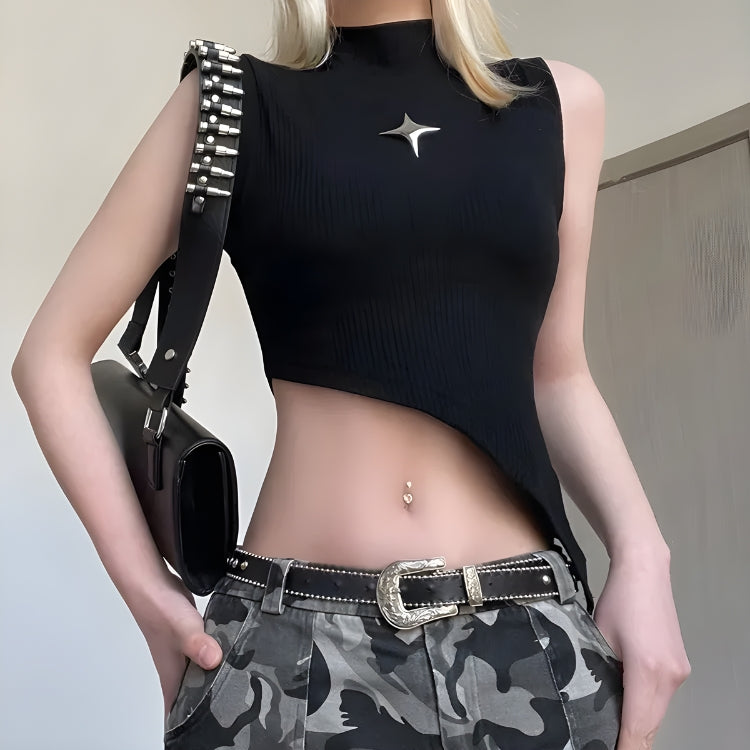 Y2K Asymmetric Corduroy Crop Top for Trendy Coquette and Grunge Aesthetic Outfits