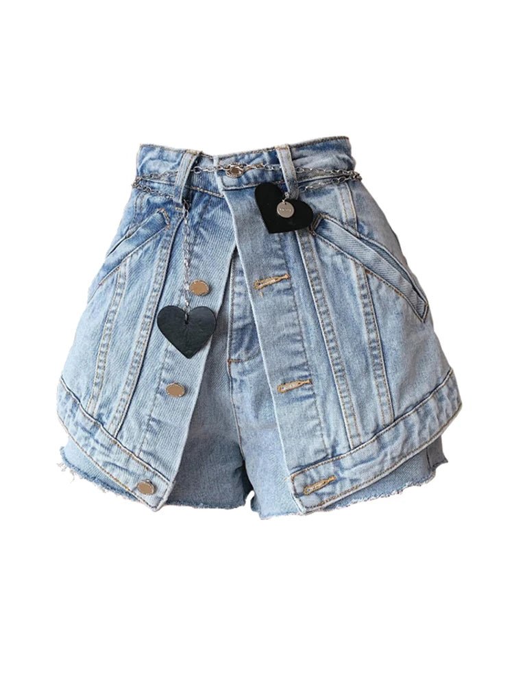 Y2K Black Chain Denim Shorts - Edgy Grunge Style with Vintage Aesthetic Appeal