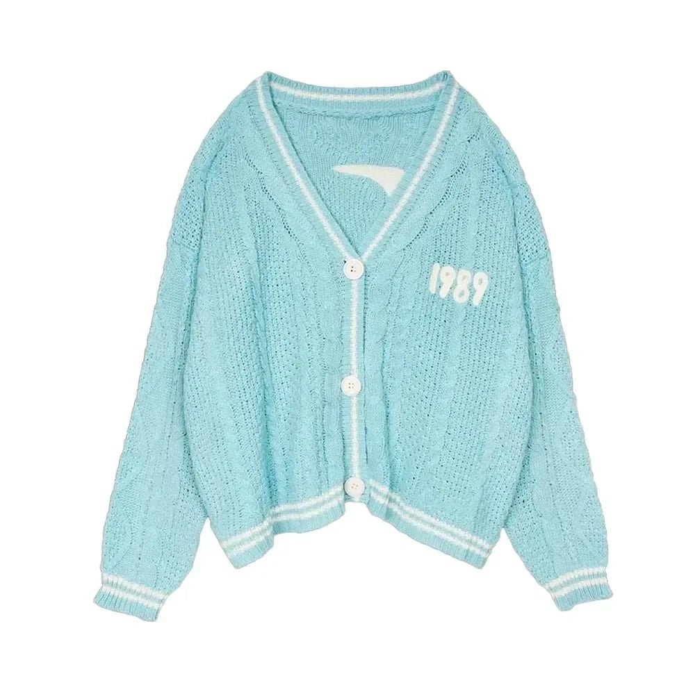 Y2K Blue Bird Embroidery Cardigan - Cute Pastel Aesthetic Sweater for Cozy Outfits