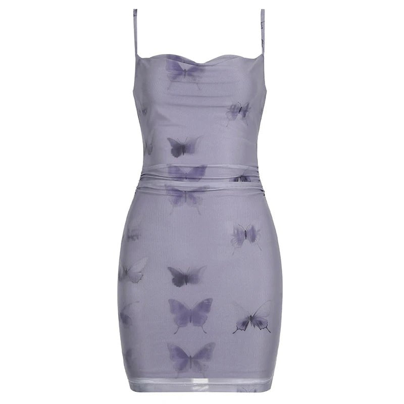 Y2K Butterfly Mesh Mini Dress - Cute Coquette Aesthetic for Trendy Outfits