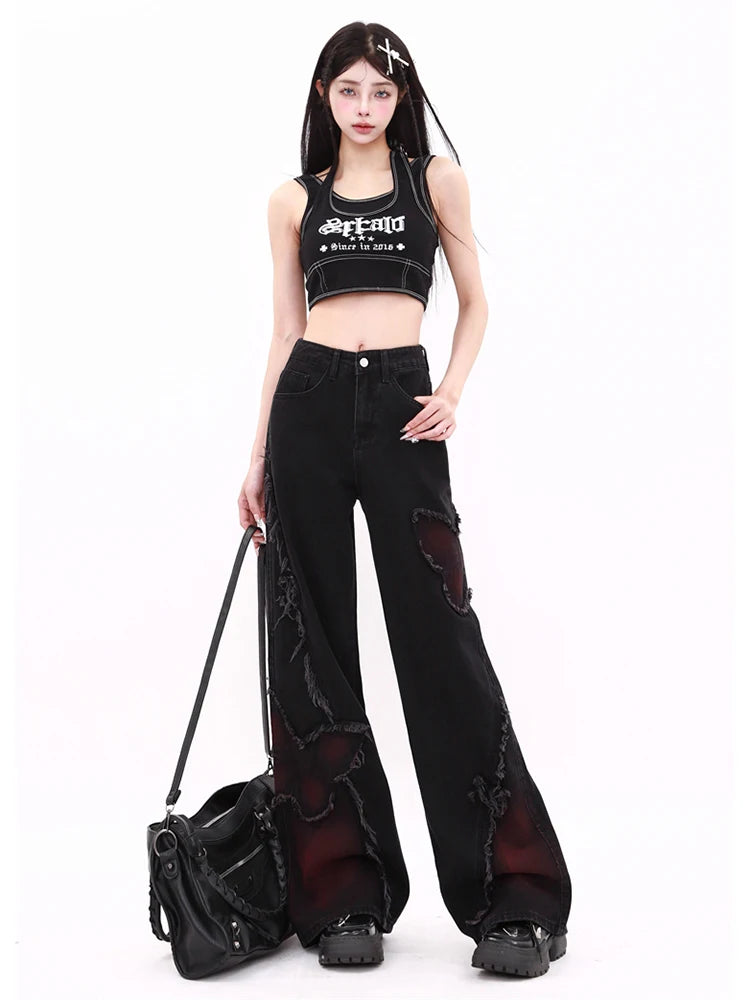 Y2K Butterfly Wide Leg Jeans - Trendy Y2K Fashion with a Playful Aesthetic Twist