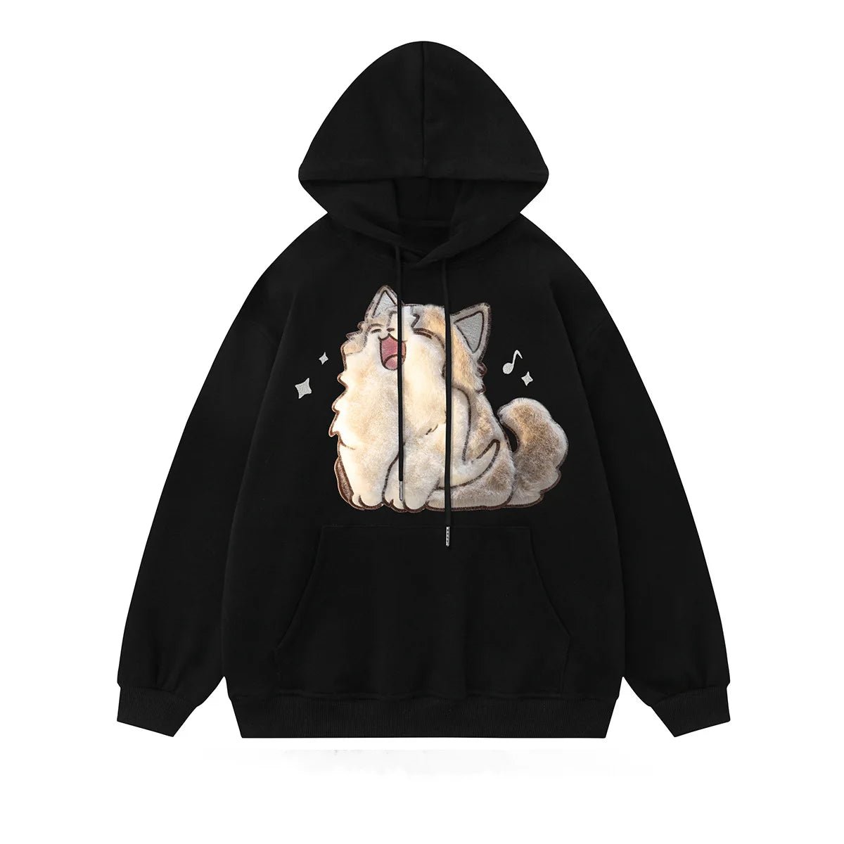 Y2K Cartoon Cat Embroidery Hoodie - Cute and Comfy Aesthetic Top for Trendy Outfits