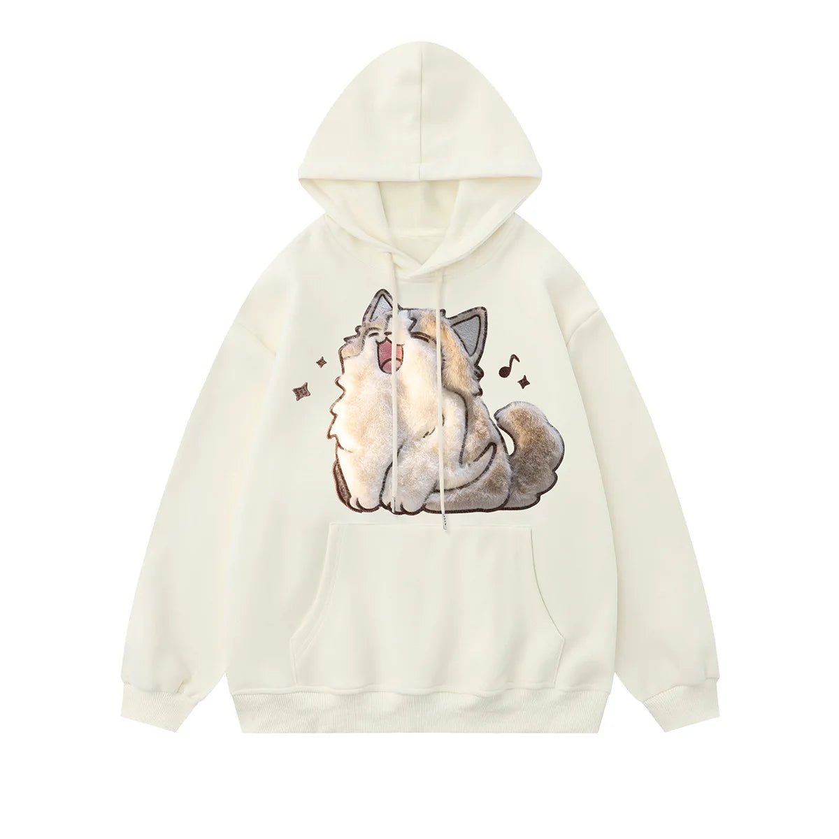 Y2K Cartoon Cat Embroidery Hoodie - Cute and Comfy Aesthetic Top for Trendy Outfits