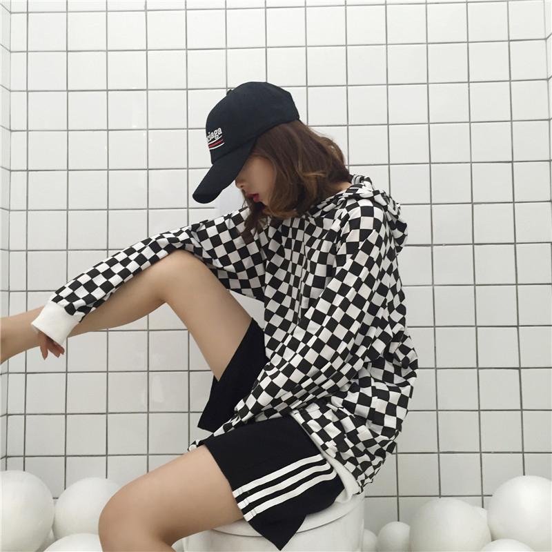 Y2K Checkerboard Plaid Hoodie - Trendy Grunge Aesthetic Top for Stylish Outfits