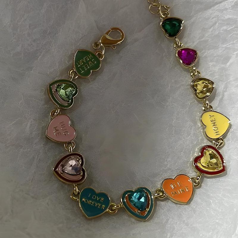 Y2K Colorful Heart Bracelet - Cute Coquette Aesthetic Jewelry for Trendy Outfits