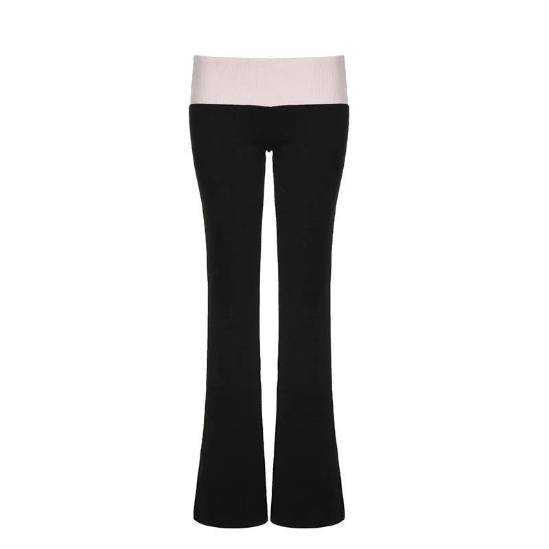 Y2K Contrast Patch Flare Pants - Trendy Grunge Aesthetic Bottoms for Stylish Outfits