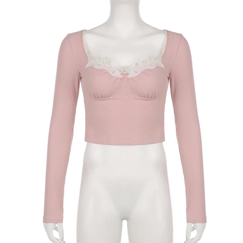 Y2K Coquette Aesthetic Pink Lace Milkmaid Top for Cute and Trendy Outfits