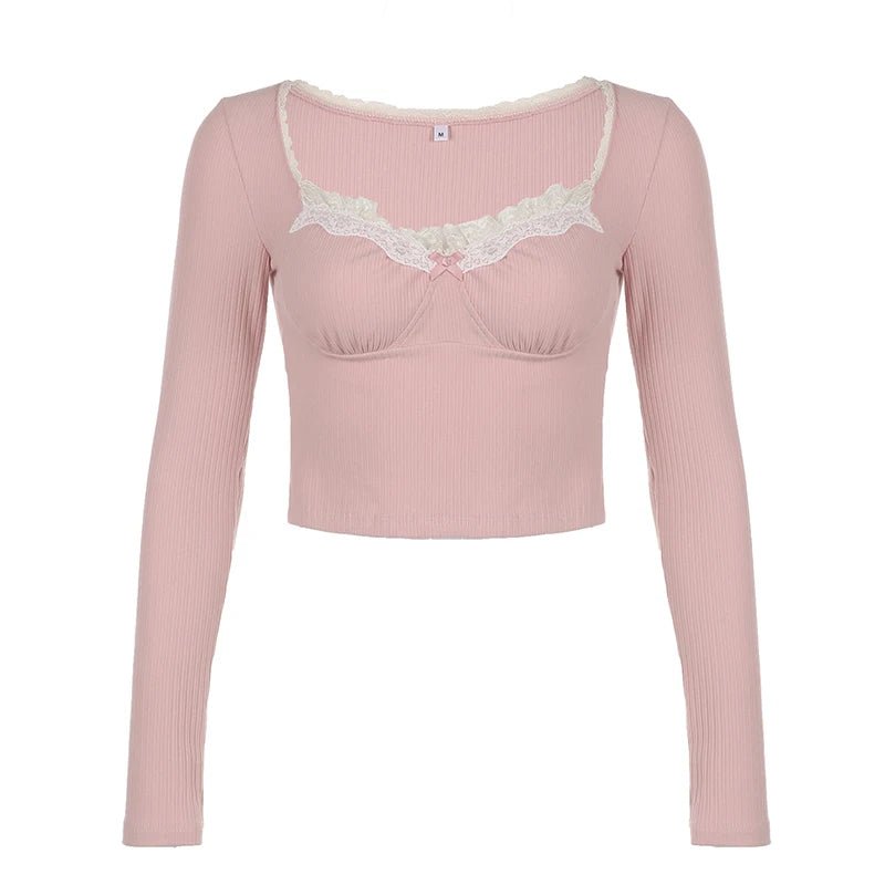 Y2K Coquette Aesthetic Pink Lace Milkmaid Top for Cute and Trendy Outfits