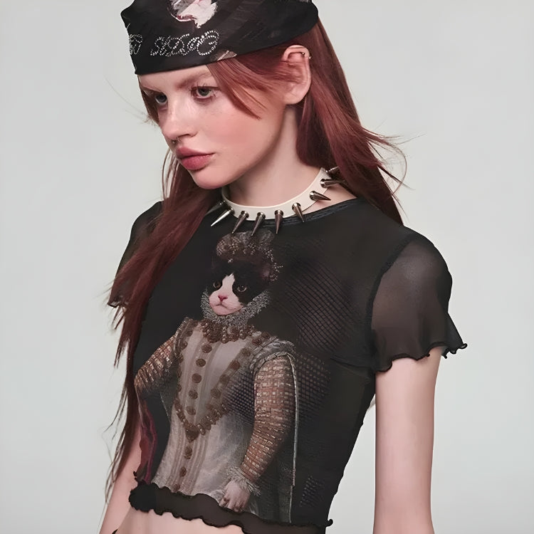 Y2K Coquette Aesthetic Princess Cat Crop Top - Cute and Trendy Y2K Fashion Essential