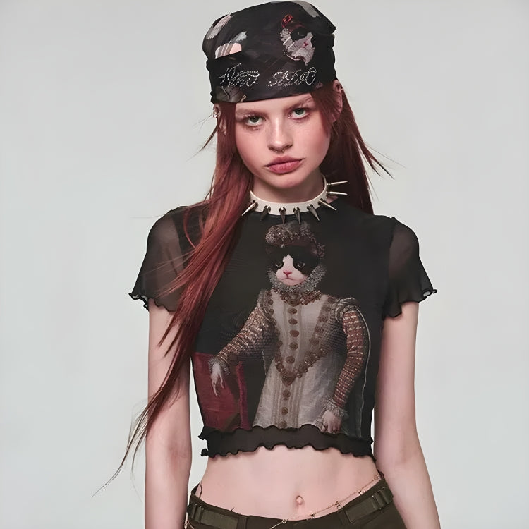 Y2K Coquette Aesthetic Princess Cat Crop Top - Cute and Trendy Y2K Fashion Essential