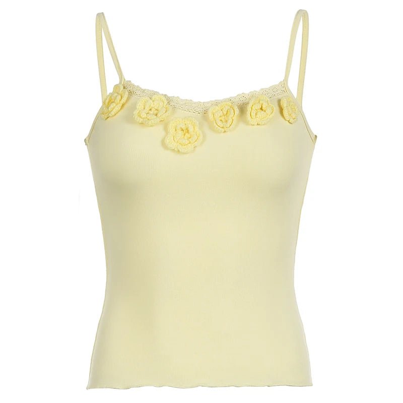 Y2K Coquette Aesthetic Tie-Flower Lace Cami Top for Cute and Trendy Outfits