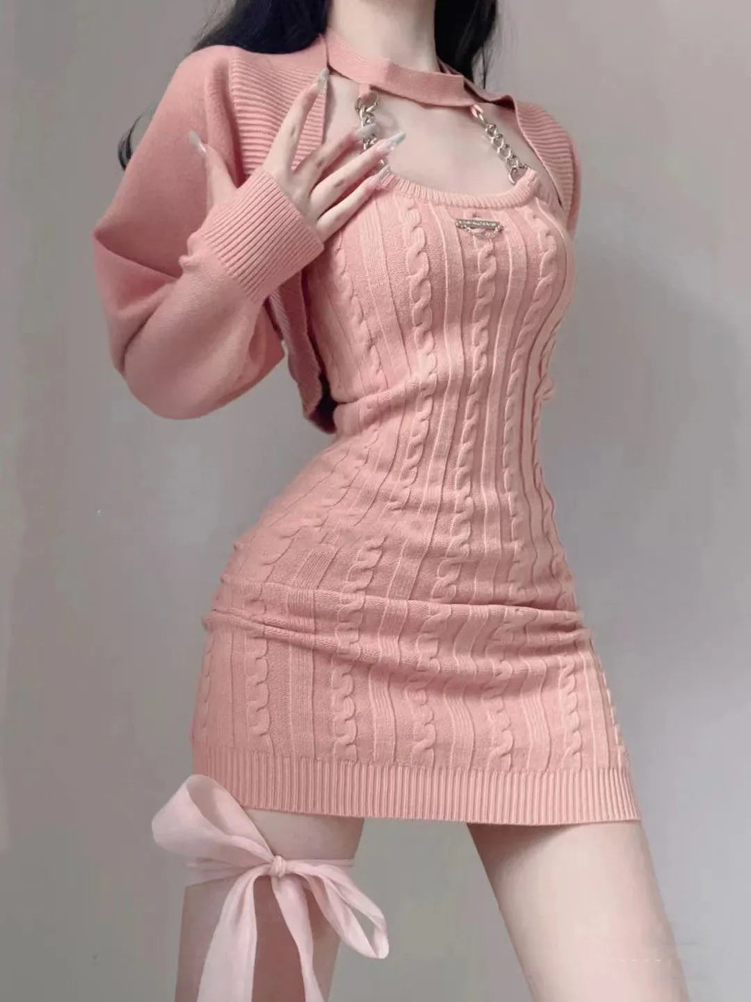 Y2K Coquette Dress & Cardigan Set - Cute Aesthetic Outfit for Trendy Looks