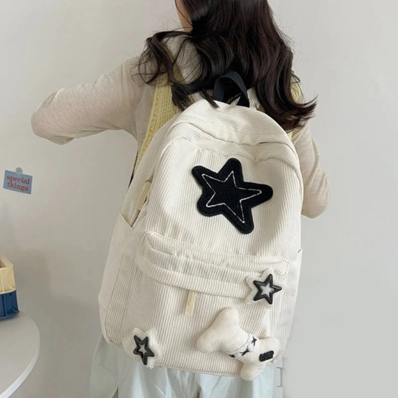 Y2K Corduroy Preppy Aesthetic Backpack for Trendy Coquette and Grunge Outfits