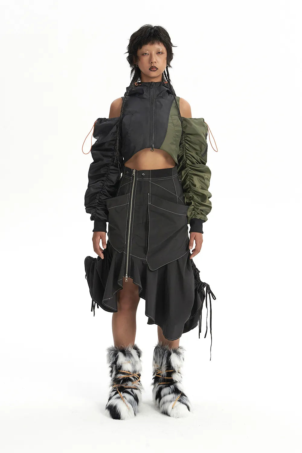 Y2K Cyberpunk Ruched Sleeve Puffer Jacket for Edgy Aesthetic Outfits and Street Style