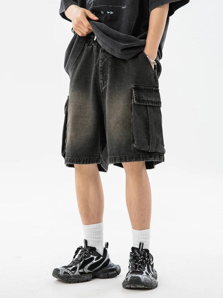 Y2K Denim Drawstring Wide Leg Cargo Shorts for Trendy Coquette and Grunge Aesthetic Outfits