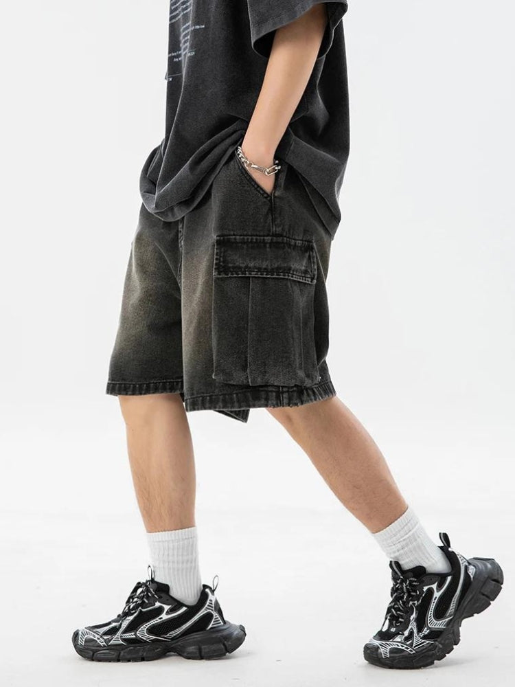 Y2K Denim Drawstring Wide Leg Cargo Shorts for Trendy Coquette and Grunge Aesthetic Outfits