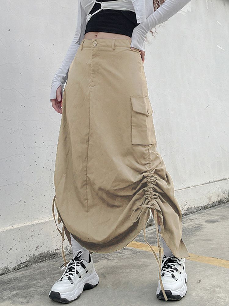 Y2K Fairy Grunge Adjustable Drawstring Cargo Skirt for Aesthetic Outfits