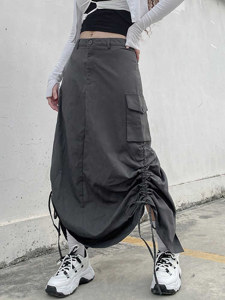 Y2K Fairy Grunge Adjustable Drawstring Cargo Skirt for Aesthetic Outfits