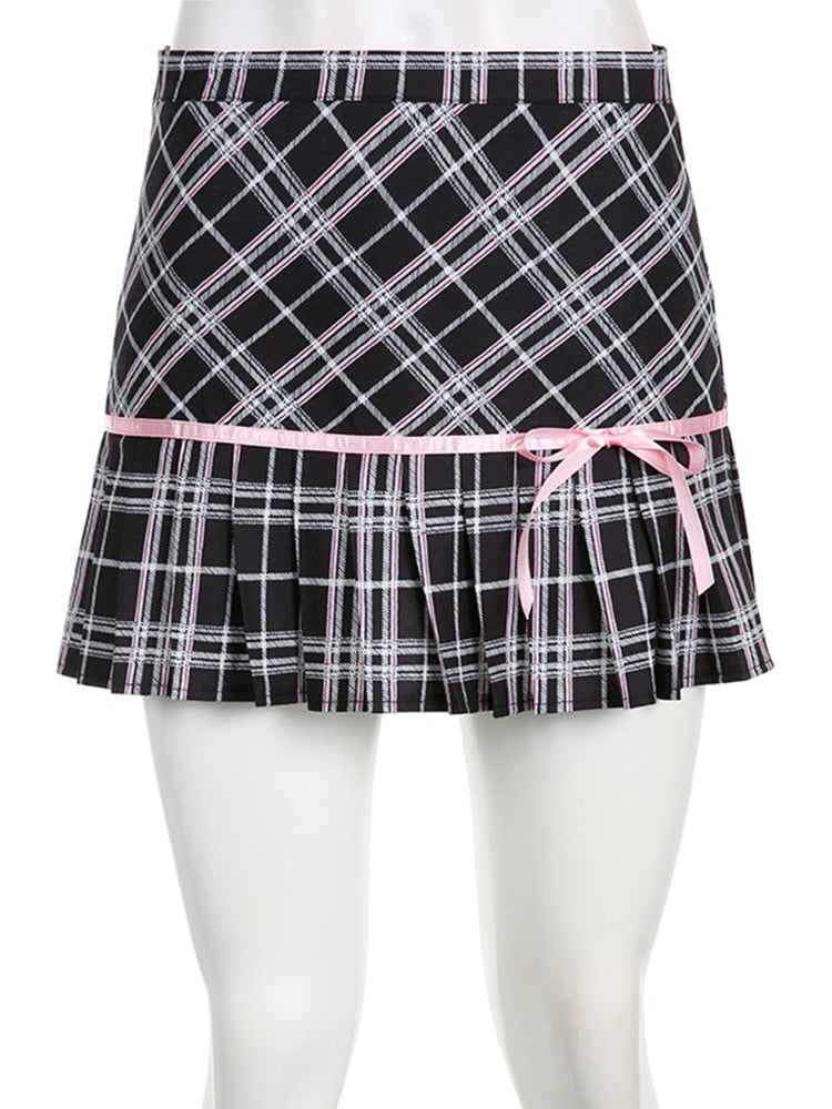 Y2K Fashion Black Pink Plaid Mini Skirt - Harajuku Kawaii Gyaru Aesthetic Outfit