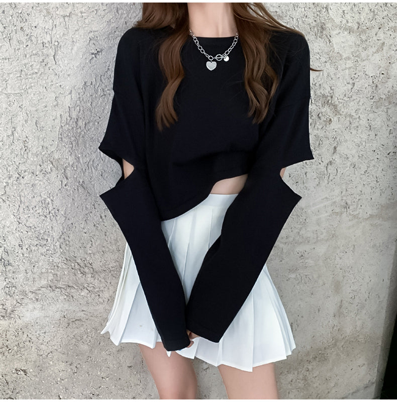 Y2K Fashion Hole Sleeve O-Neck Casual Long Shirt - Trendy Grunge Aesthetic Top