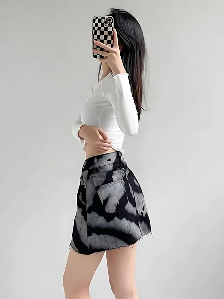 Y2K Fashion Spray Paint Distressed Mini Skirt - Edgy Grunge Aesthetic Must-Have