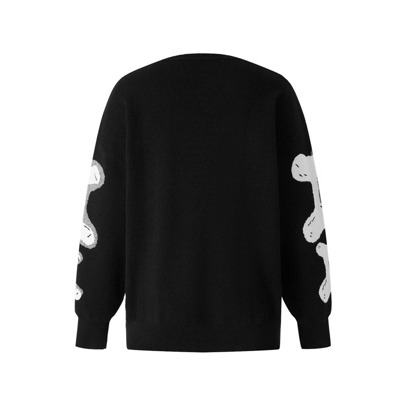 Y2K Grunge Aesthetic Alt Punk Skeleton Print Knitted Sweater for Unique Style