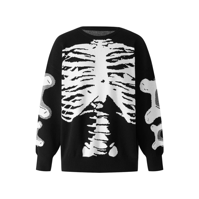 Y2K Grunge Aesthetic Alt Punk Skeleton Print Knitted Sweater for Unique Style