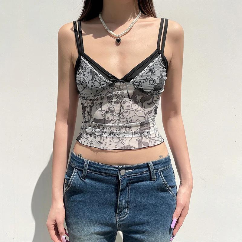 Y2K Grunge Aesthetic Mesh Top - Trendy Layering Piece for Edgy Outfits