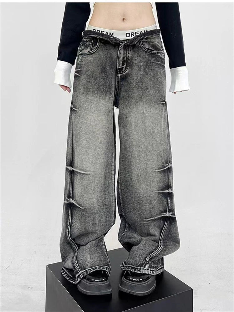 Y2K Grunge High-Waisted Baggy Pants for Trendy Aesthetic Outfits and Comfy Style