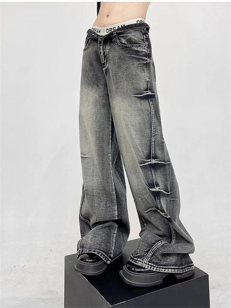 Y2K Grunge High-Waisted Baggy Pants for Trendy Aesthetic Outfits and Comfy Style