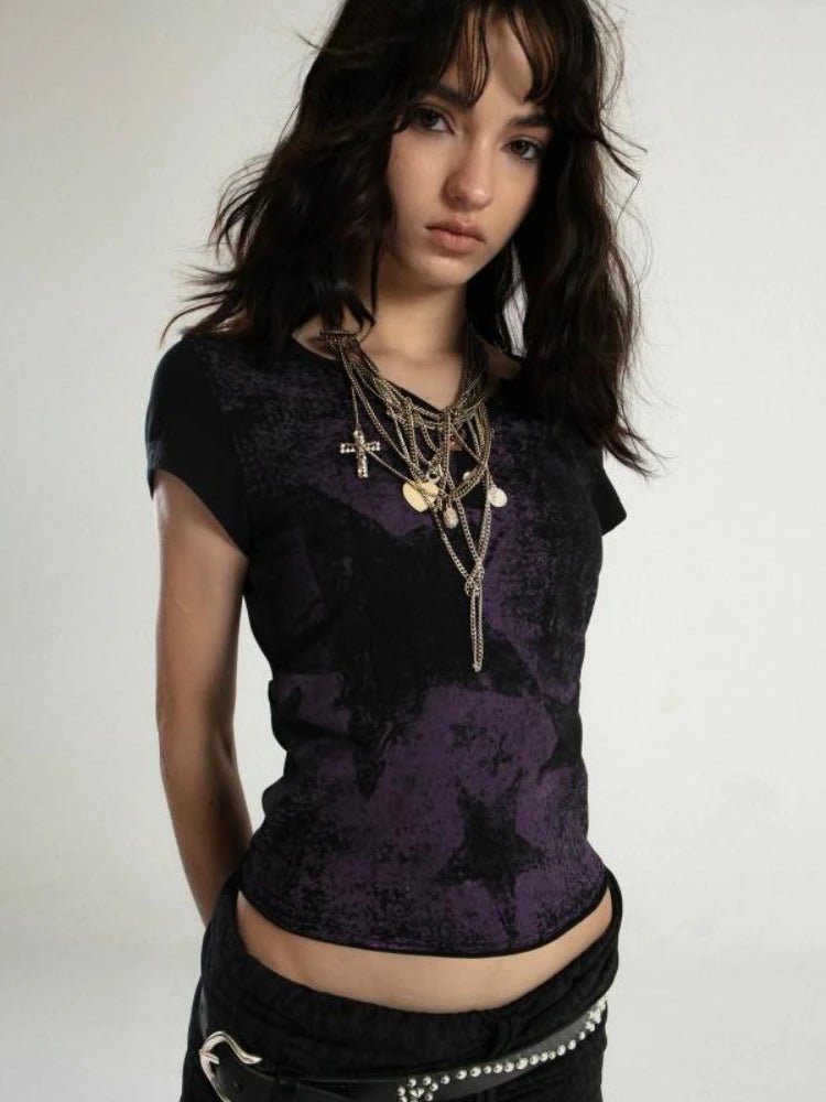 Y2K Grunge Purple Graphic T-Shirt - Vintage Aesthetic Tee for Edgy Outfits