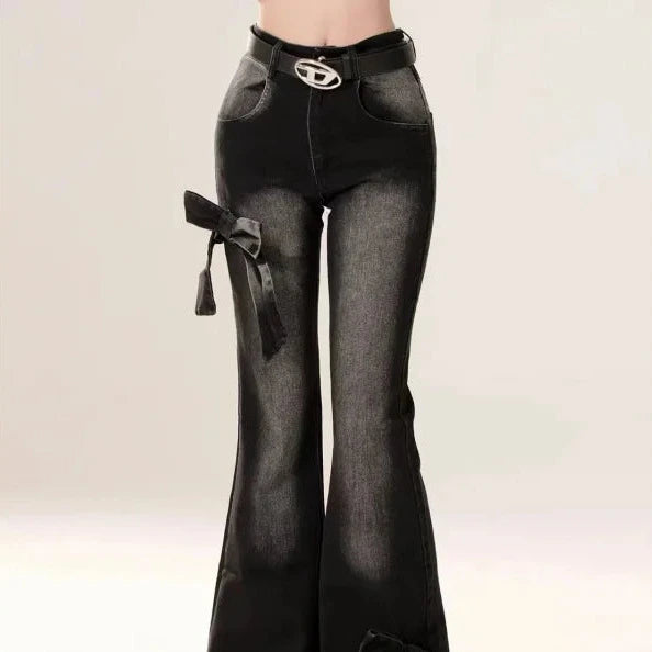 Y2K Grunge Style Black Wide Leg Jeans for Trendy Aesthetic Outfits