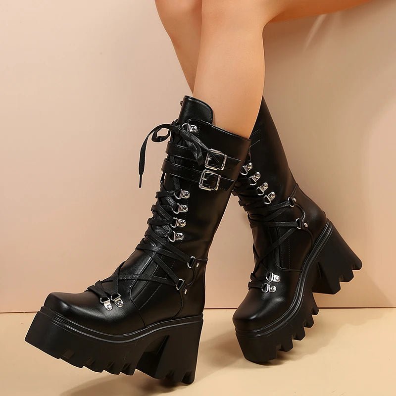 Y2K Grunge Style Punk Motorcycle Boots for Edgy Aesthetic Outfits and Statement Looks