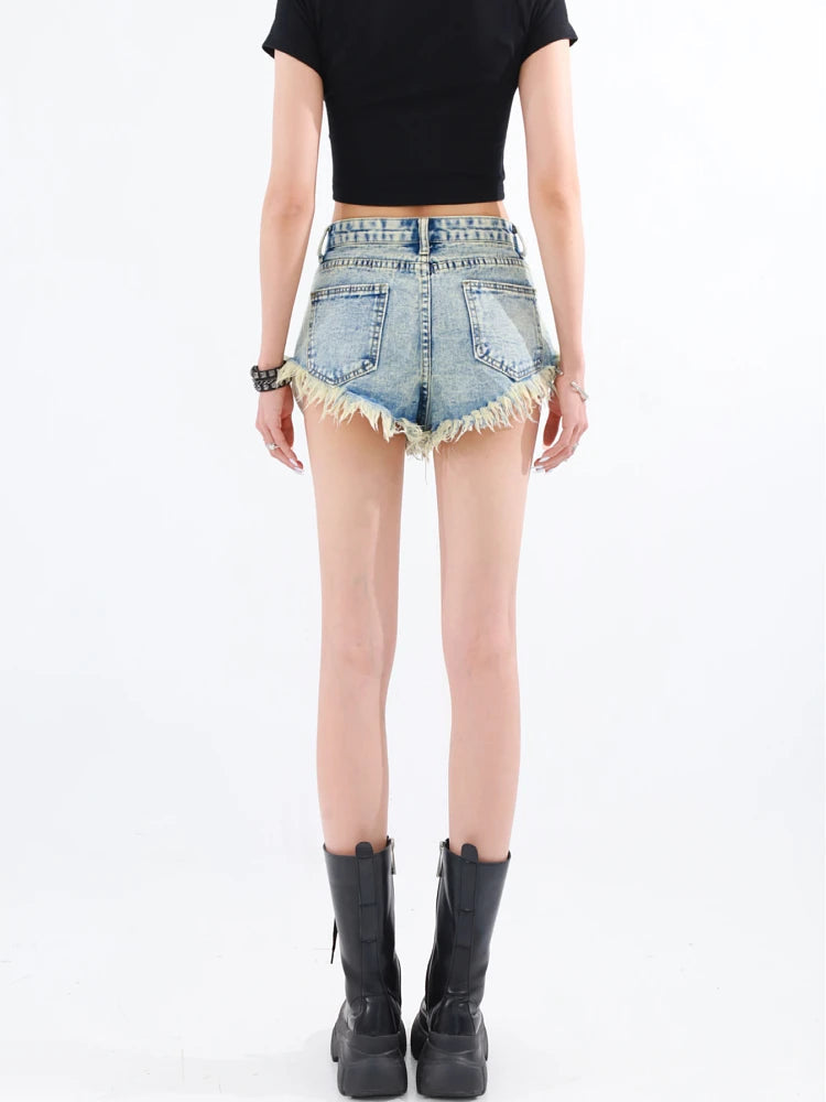 Y2K Grunge Tasseled Denim Shorts for Aesthetic Outfits and Vintage Vibes