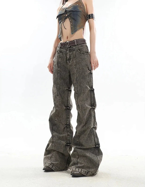 Y2K Harajuku Wide Leg Jeans for Trendy Grunge and Coquette Aesthetic Outfits