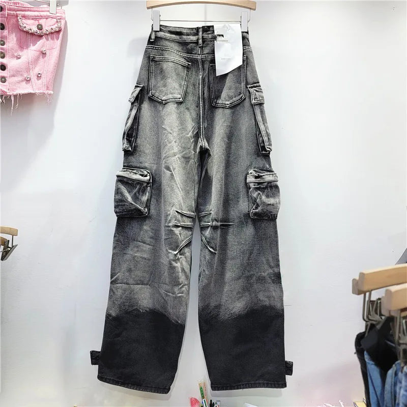 Y2K High Waist Gradient Jeans for Trendy Aesthetic Outfits and Vintage Vibes