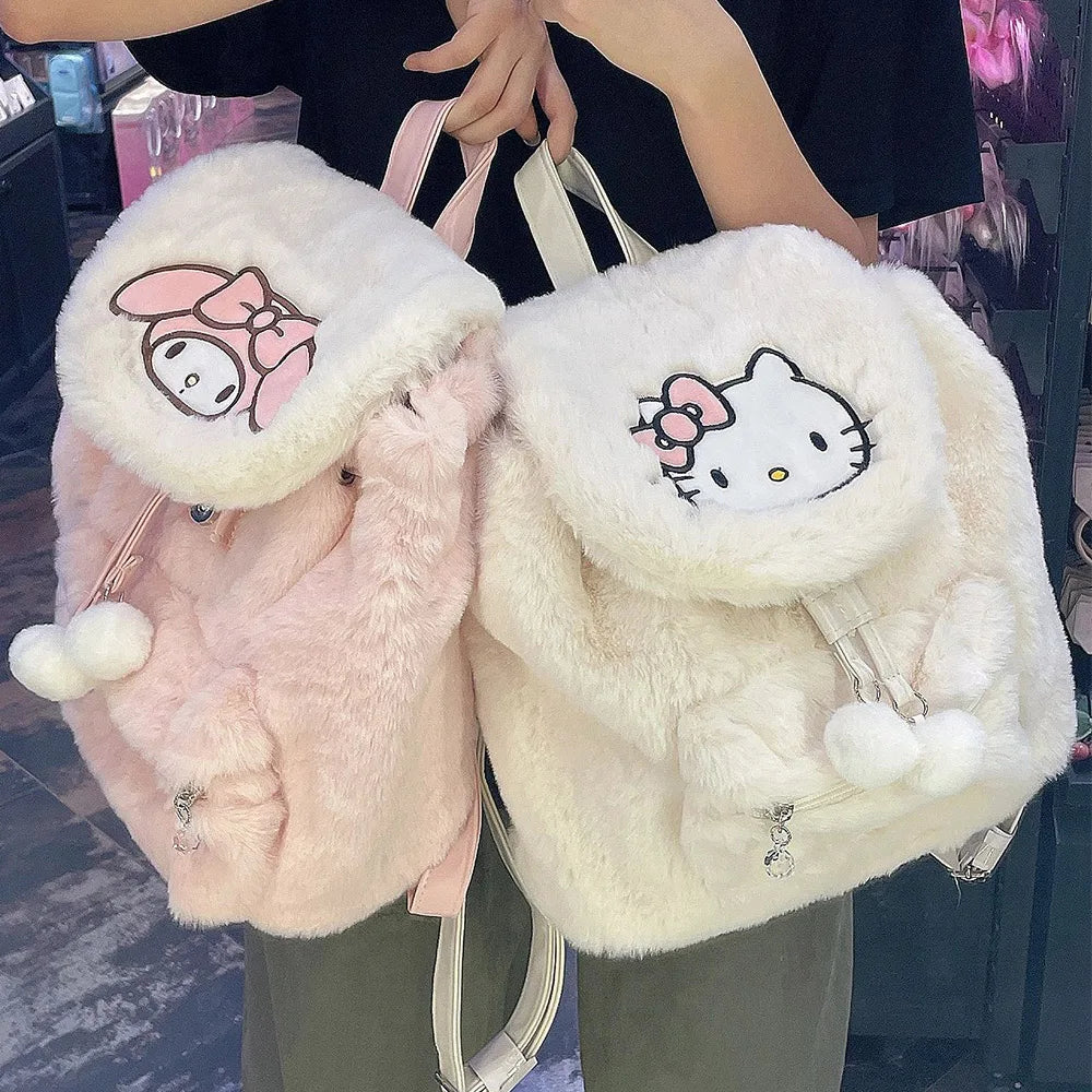 Y2K Kawaii Aesthetic My Melody Hello Kitty Plush Backpack for Cute Outfits and Accessories