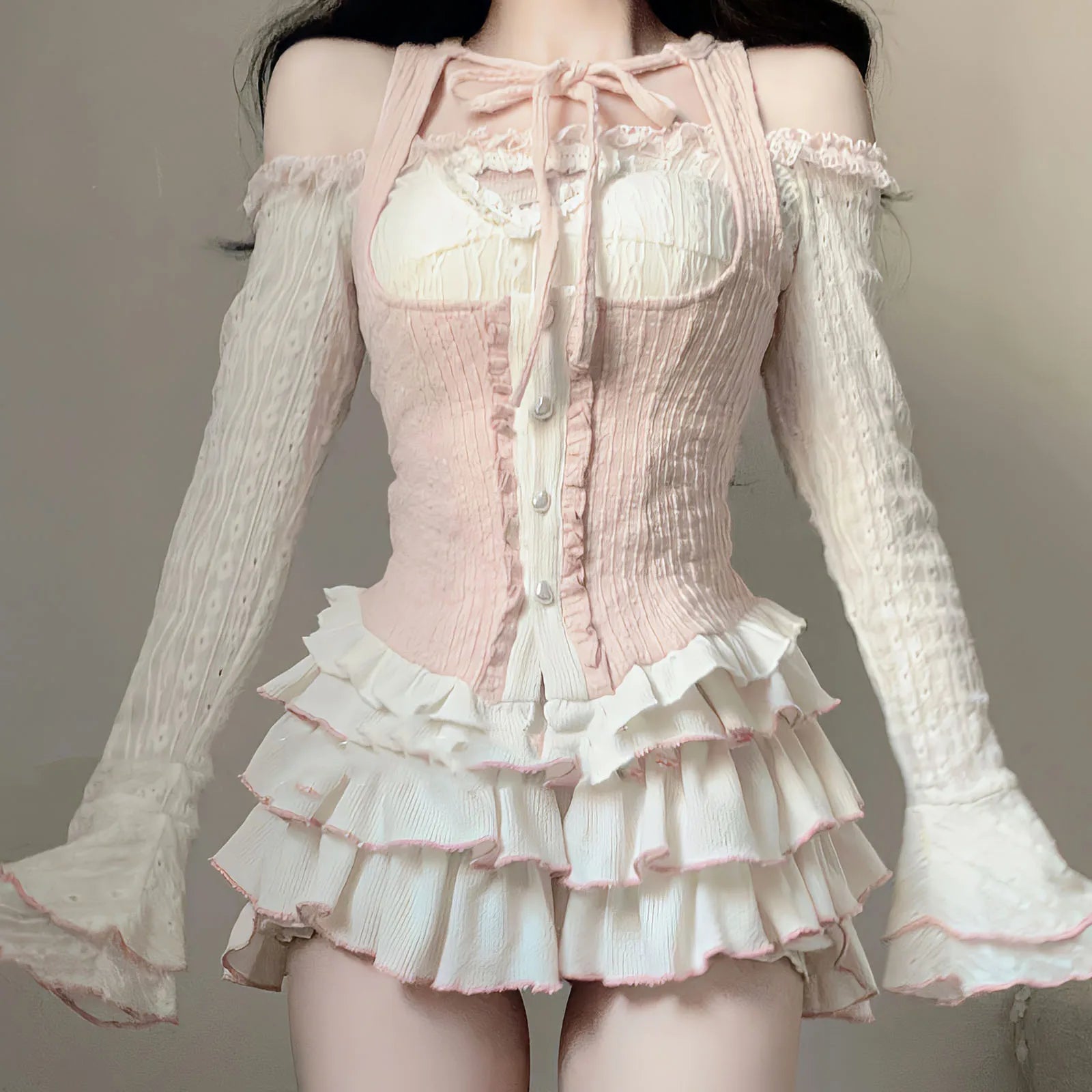 Y2K Kawaii Aesthetic Outfit Set - Cute Blouse & Mini Skirt for Trendy Looks