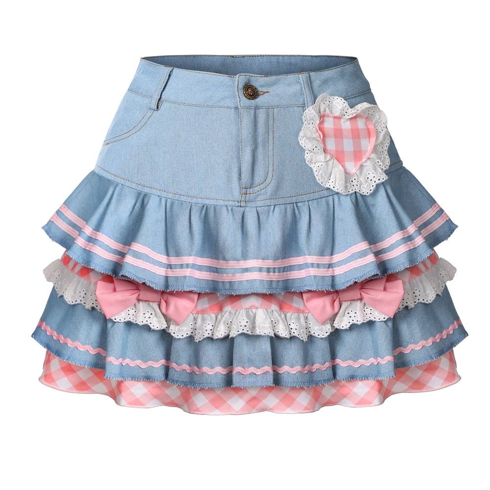 Y2K Kawaii Denim Mini Skirt - Cute Pastel Aesthetic for Trendy Outfits