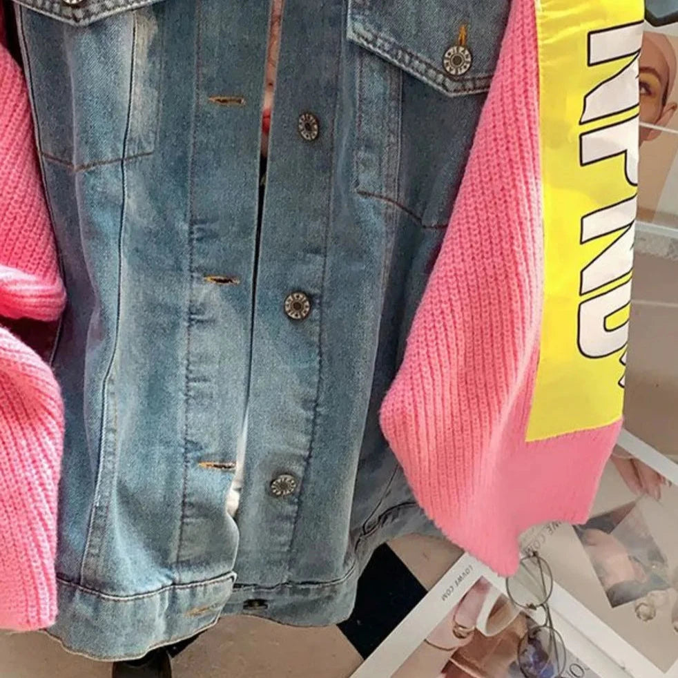 Y2K Oversized Denim Jacket - Vintage Grunge Style for Aesthetic Outfits